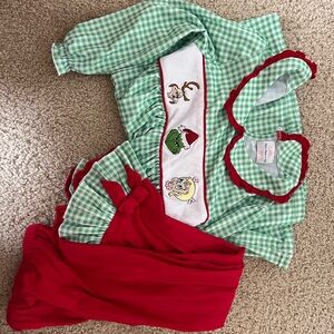 Green Gingham Dress with Red Accents